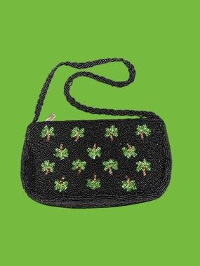 Beaded Black Palm Tree Shoulder Bag